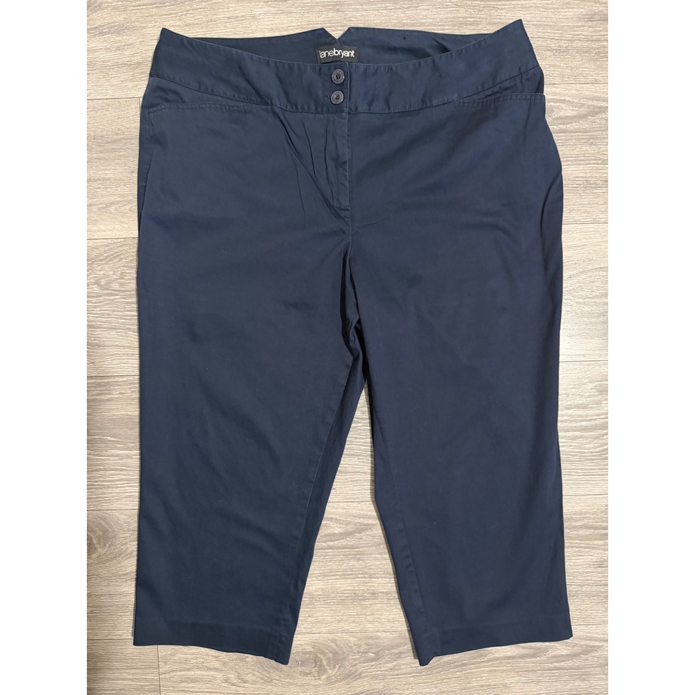Lane Bryant Womens 18 Navy Blue Capri‎ Pants Cotton Stretch Cropped Trousers